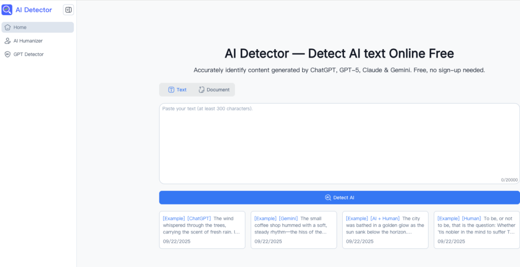 Tool 1: AI Detector: Best Free AI Detector for Unlimited Usage