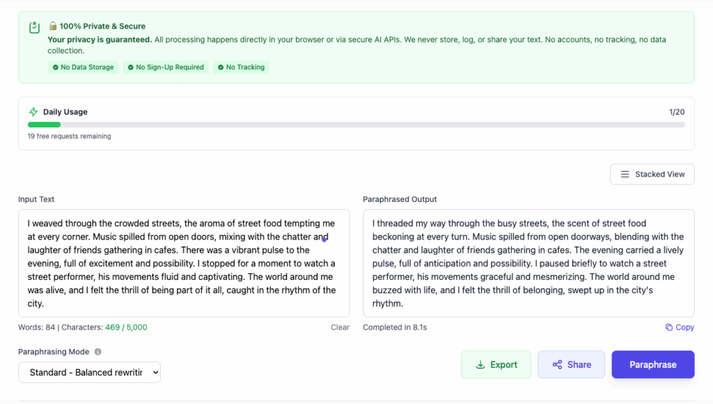 Tool 5: QuickParaphrase – Lightweight AI Text Rewriter Free for All Devices