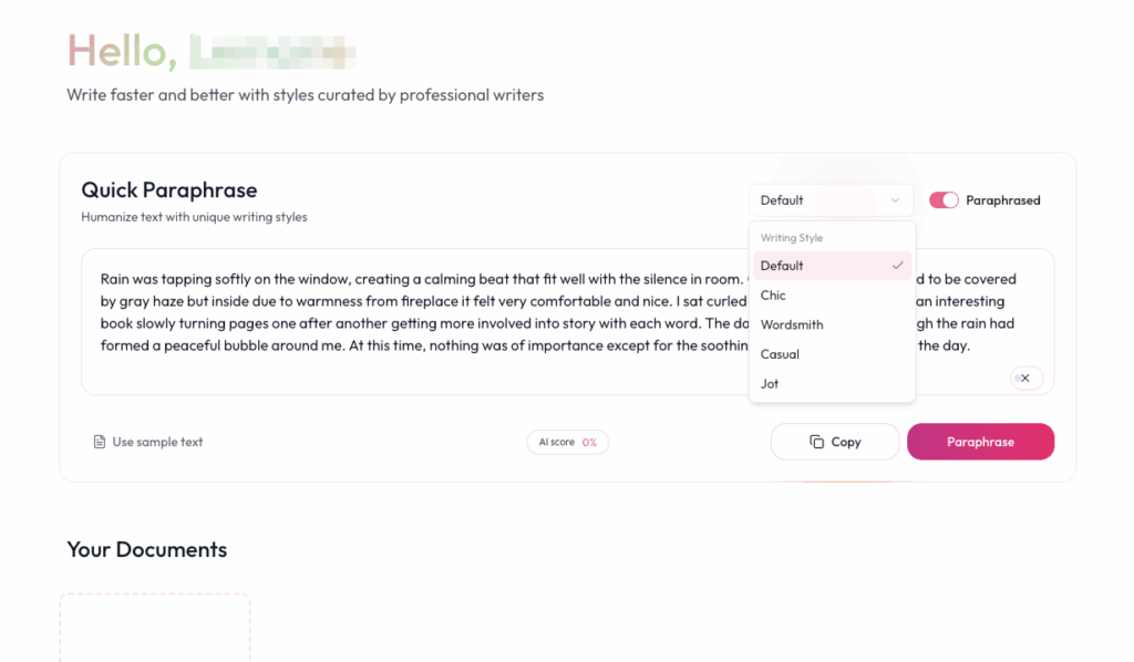 Tool 2: ParaAI Free – AI Text Rewriter Free for Fast & Accurate Paraphrasing