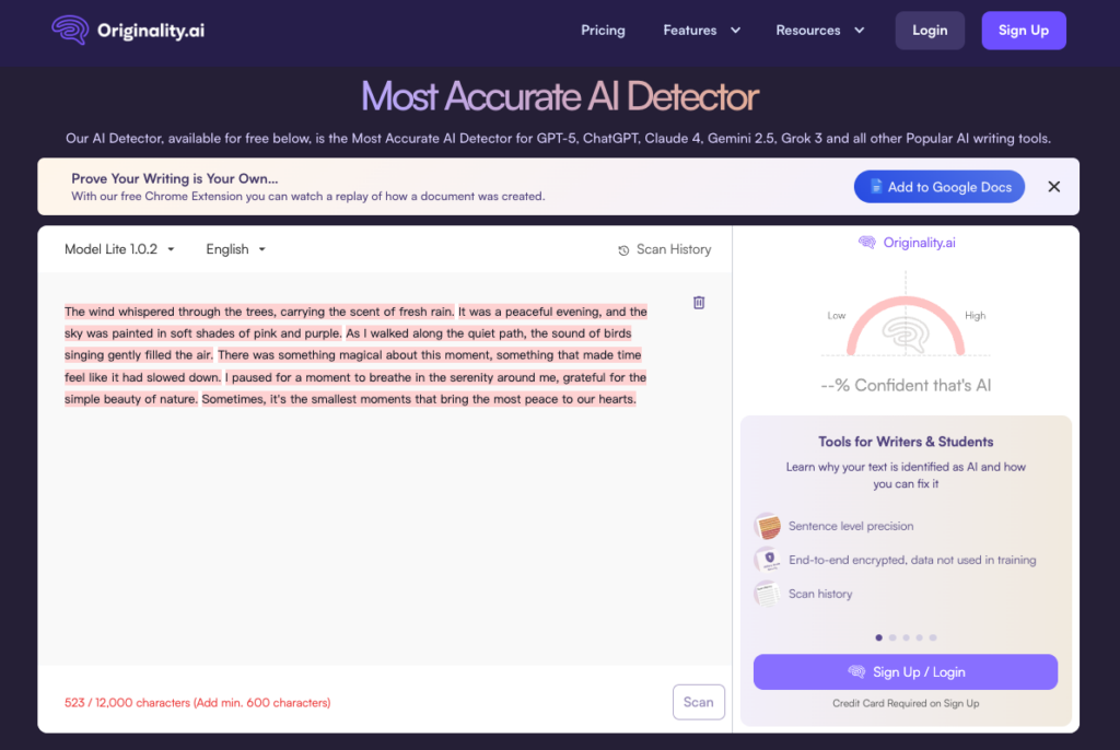 Tool 3: Originality.ai: Best AI Detector for Academic & SEO Content