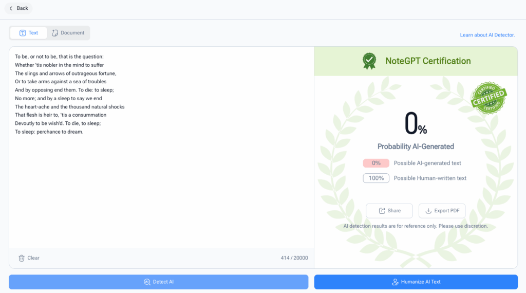 Review 1: NoteGPT AI Detector – Free & Multifunctional AI Checker for Teachers