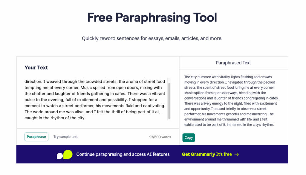 Tool 4: Grammarly – The Best AI Paraphrasing Tool for Quick Rewrites