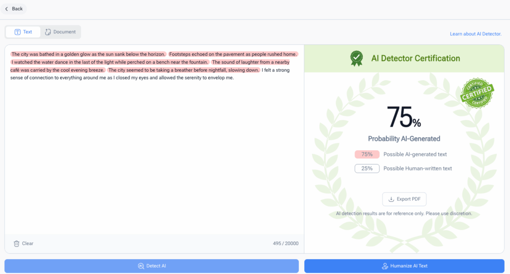 Review 2: AI Detector – Straightforward AI Content Checker for Educators